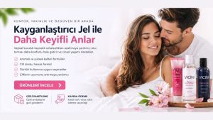 kayganlaştırıcı jeller hakkında bilgi veren kadın ve erkek görseli olan bilgi banneri
